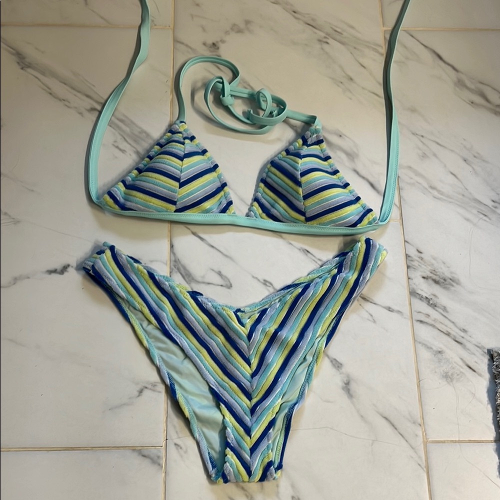 Aerie Striped Bikini in Blue and Green